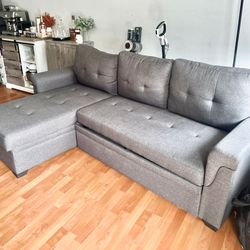Gray 85" Sleeper Sectional Sofa with Reversible Storage Chaise