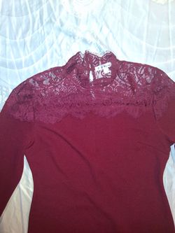 Burgundy Lace Yoke Long Sleeve dress XL