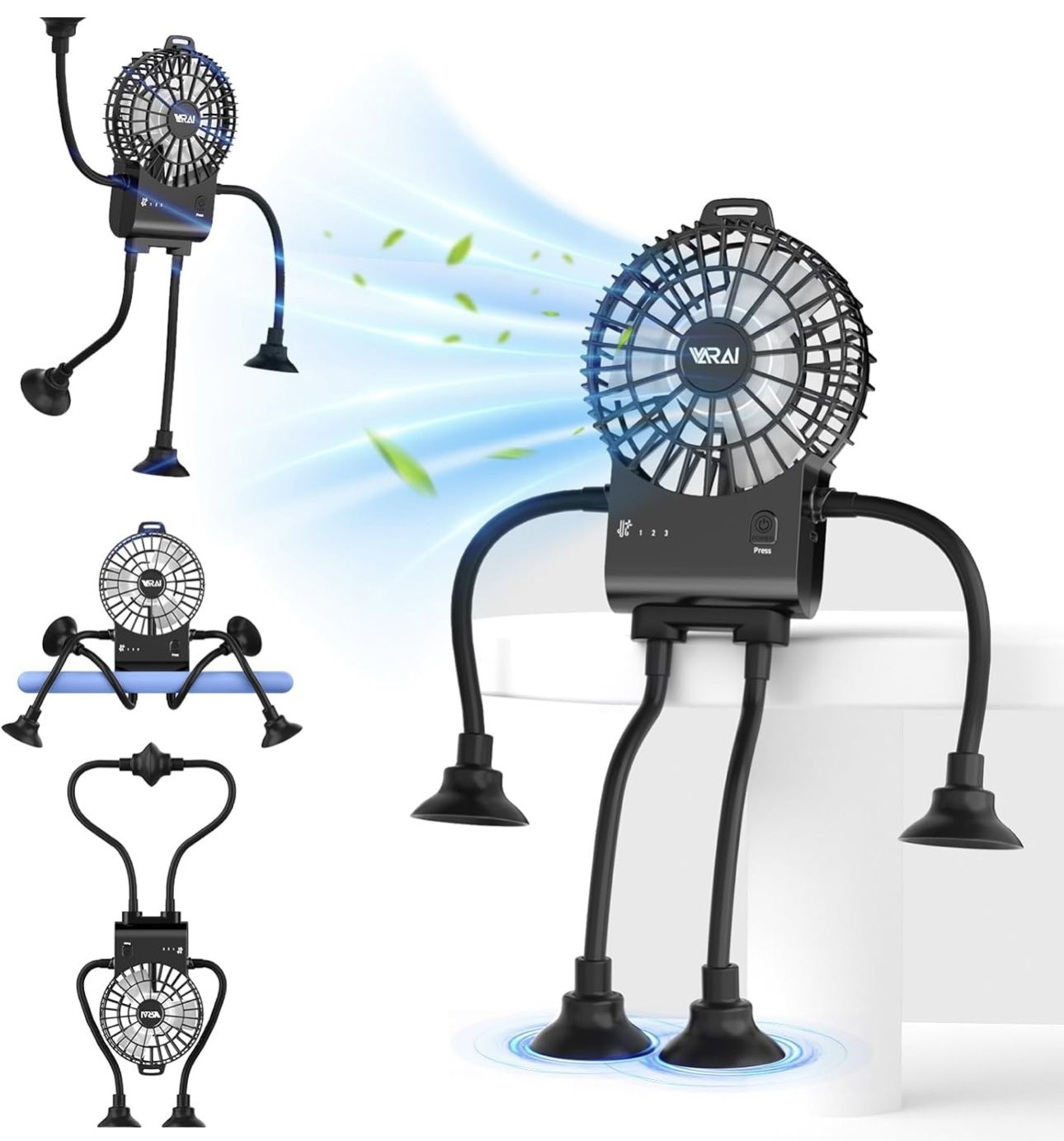 Freestyle Small Fan Man, Fun Desk Fan with Suckers, Rechargeable Portable Fan and Phone stand 2 in 1 for Office, Travel and Cars.