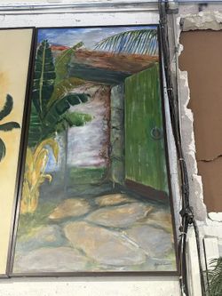 Large Tropical Garden Framed Painting (Signed) – $350