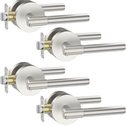 Asidrama 4 Pack Privacy Brushed Nickel Door Handles, Door Lever with Door Knobs Indoor for Bedroom or Bathroom, Heavy Duty Door Handles Interior with 