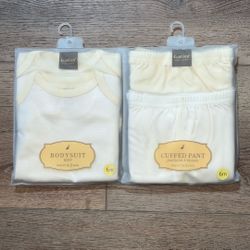 NEW ~ 6 Months 2 Sets of Matching Bodysuits & Pants Made by Kushies, 100% Cotton