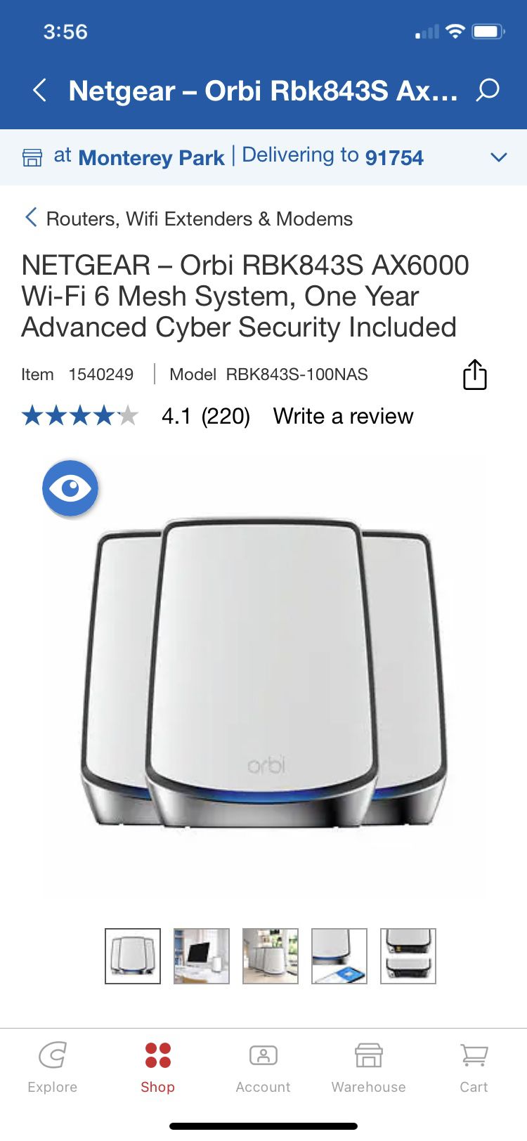 NEW NETGEAR – Orbi RBK843S AX6000 Wi-Fi 6 Mesh System, One Year Advanced Cyber Security Included