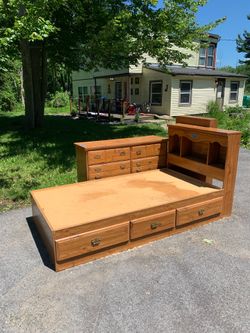 Wood dresser and twin bed frame SET