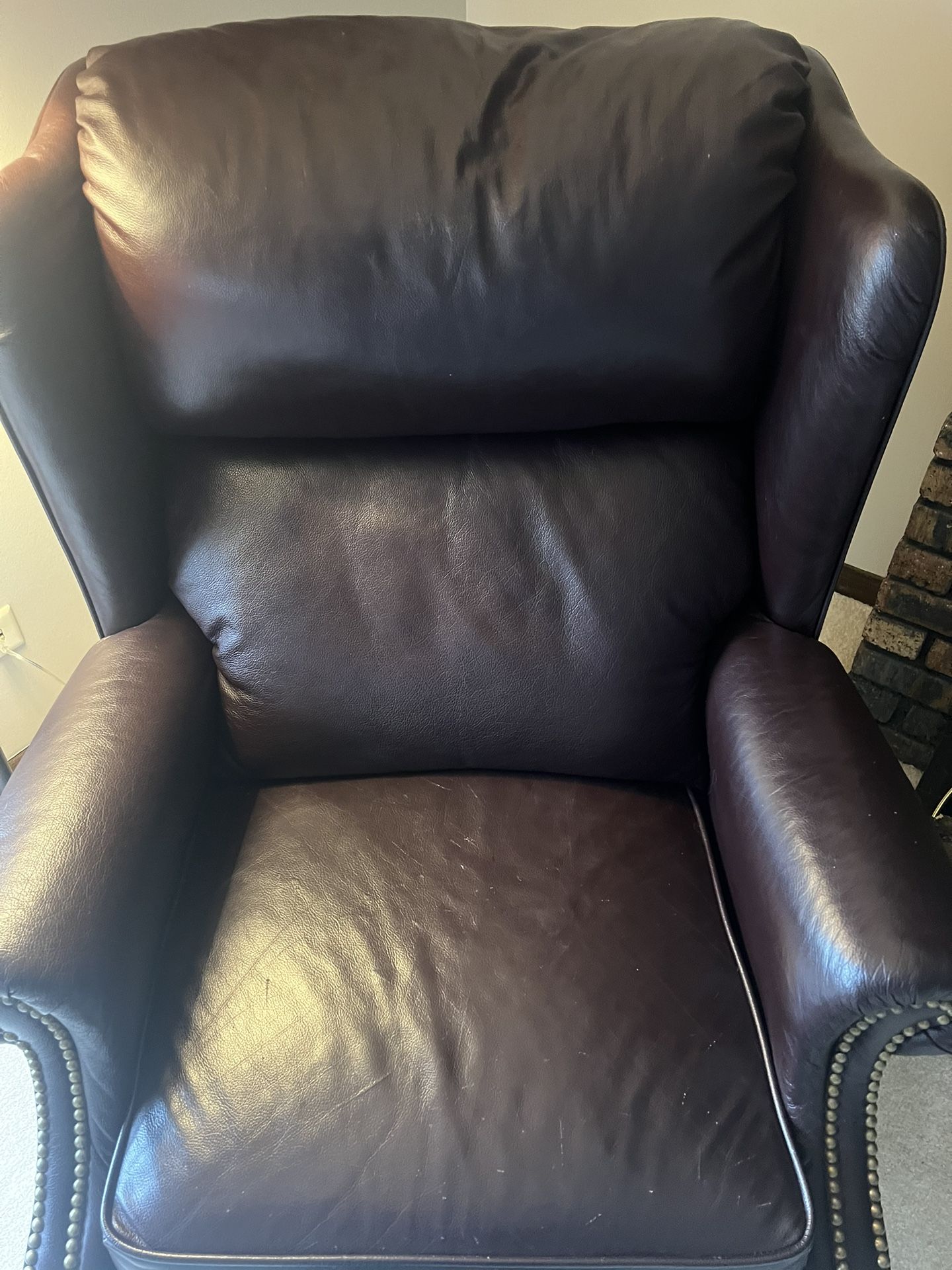 Brown Leather Wingback Recliner Chair