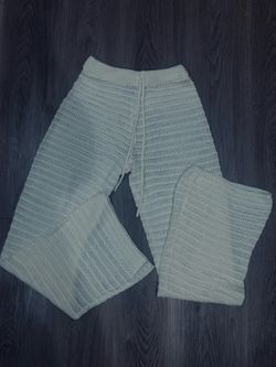Open -Knit Stretched Cotton White Pants