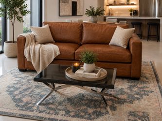 Crate & Barrel Genuine Leather Sleeper Sofa with Premium Air Mattress