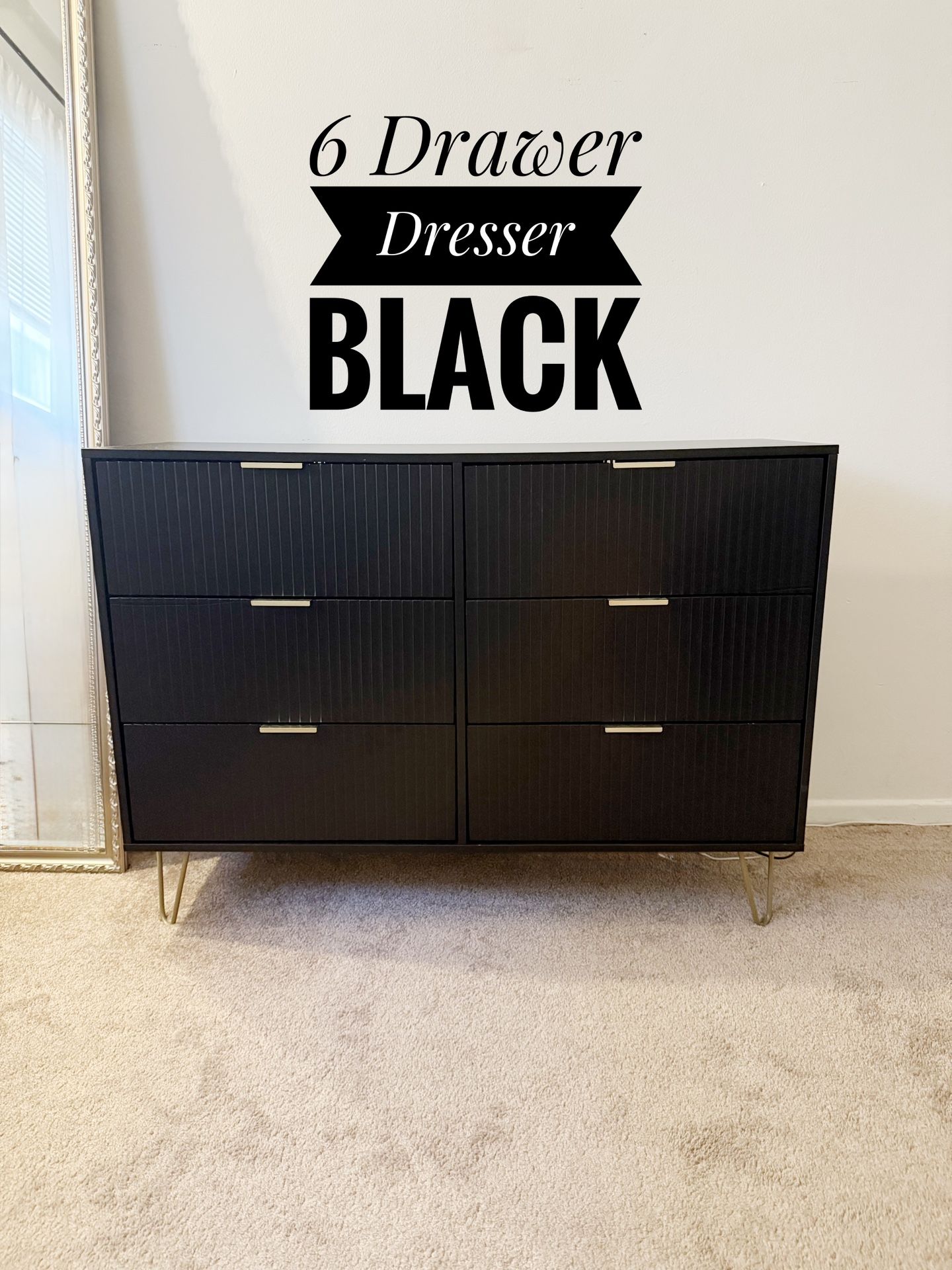 6 Drawer Dresser, Organizer Unit with Metal Legs,
