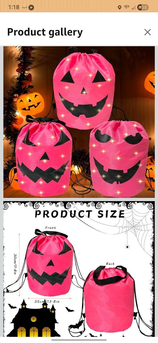 Halloween LED Light Drawstring Candy Backpack Light up Multipurpose Halloween Trick or Treat Candy backpack with Pumpkin Smile Face Reusable pink Good