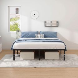 Metal Bed Frame,Full Size Bed Frame with Storage Space,Heavy Duty Sturdy Mattress Foundation,Easy Assembly,No Box Spring Needed, Black,12 Inch,F