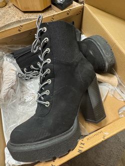 Black Suede Lace-Up Heeled Ankle Boots
