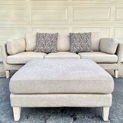 Small Oatmeal Colored World Market Sofa Couch Sectional With Ottoman