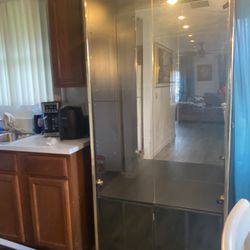 Glass Door Cabinet With Mirror And Light