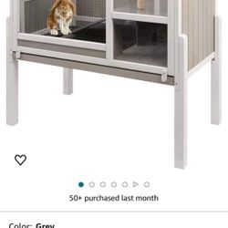 [PET37 In Box]36.6" Tall Wooden Elevated Indoor Rabbit Hutch with Wire Mesh Over Removable Tray, Detachable Legs, Guinea Pig Cage, Pet House
