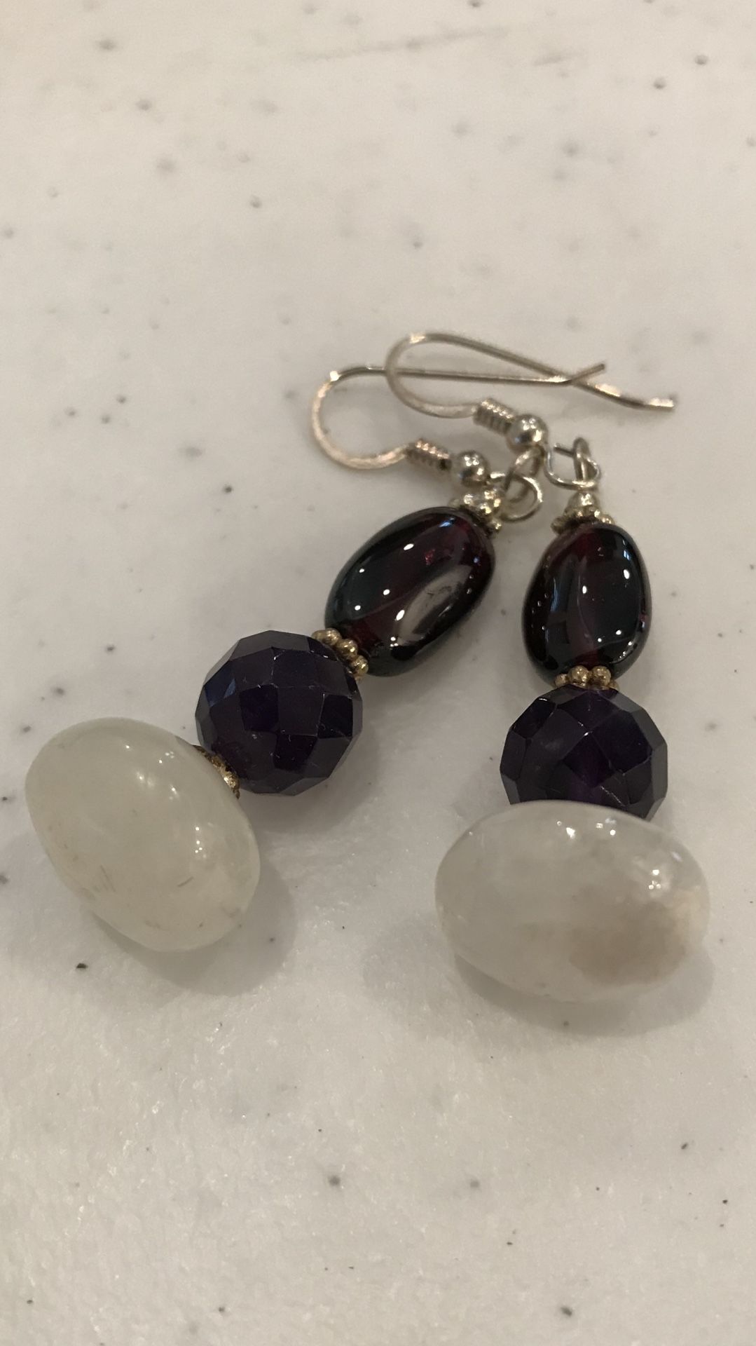 Moonstone, Faceted Amethyst and Garnet Earrings