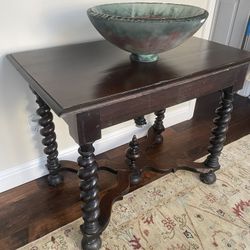 Antique Barley Twist Table And Blown Glass Sink