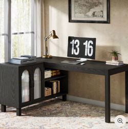 59" L-Shaped Executive Desk, Computer Desk Home Office Desk With Storage Cabinet