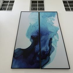 Large Modern Abstract Wall Art (2-Piece Set) – Blue/Teal