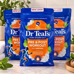 Lot of 3 NEW Dr Teal’s Pre & Post Workout Epsom Salt Soaks – Menthol – 3 lb Each