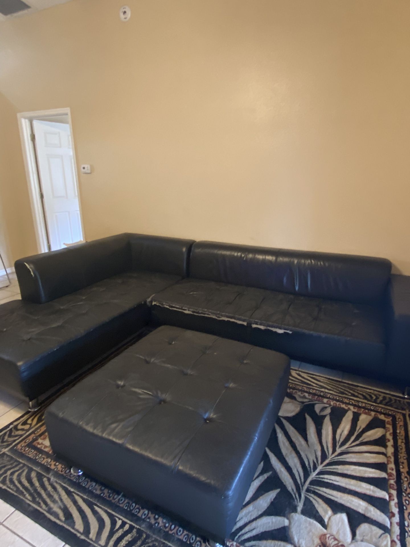 4 Piece Sectional Black Vinyl Couch