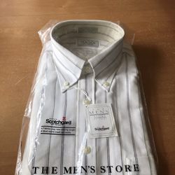 Vtg The Men’s Store At Sears White long sleeve Dress Shirt with Red, Blue, Gold Stripe - Men’s 15.5,32/33, NEW old stock