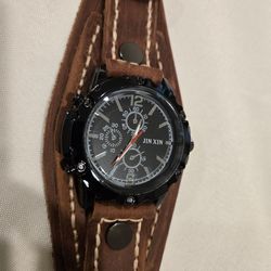 Jin Xin Chronograph Watch Brown Leather Cuff