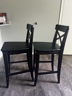 Set of 2 Black Wood Counter Height Stools