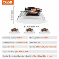 154#  4 PCs 6.5'' Bluetooth in Ceiling Speakers, 150W, Flush Mount Ceiling & in-Wall Speaker System with 8ΩImpedance 89dB Sensitivity, for Home Kitche