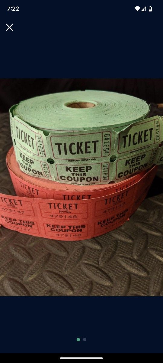 Raffle tickets, hundreds of them. Green or red color.