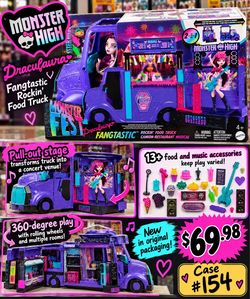$69.98 💜 Monster High Draculaura Fangtastic Rockin’ Food Truck Playset – NEW!