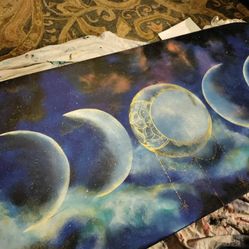 Handpainted Galaxy And Moon Phases Coffee Table Gothic Witchy Astronomy Mystic
