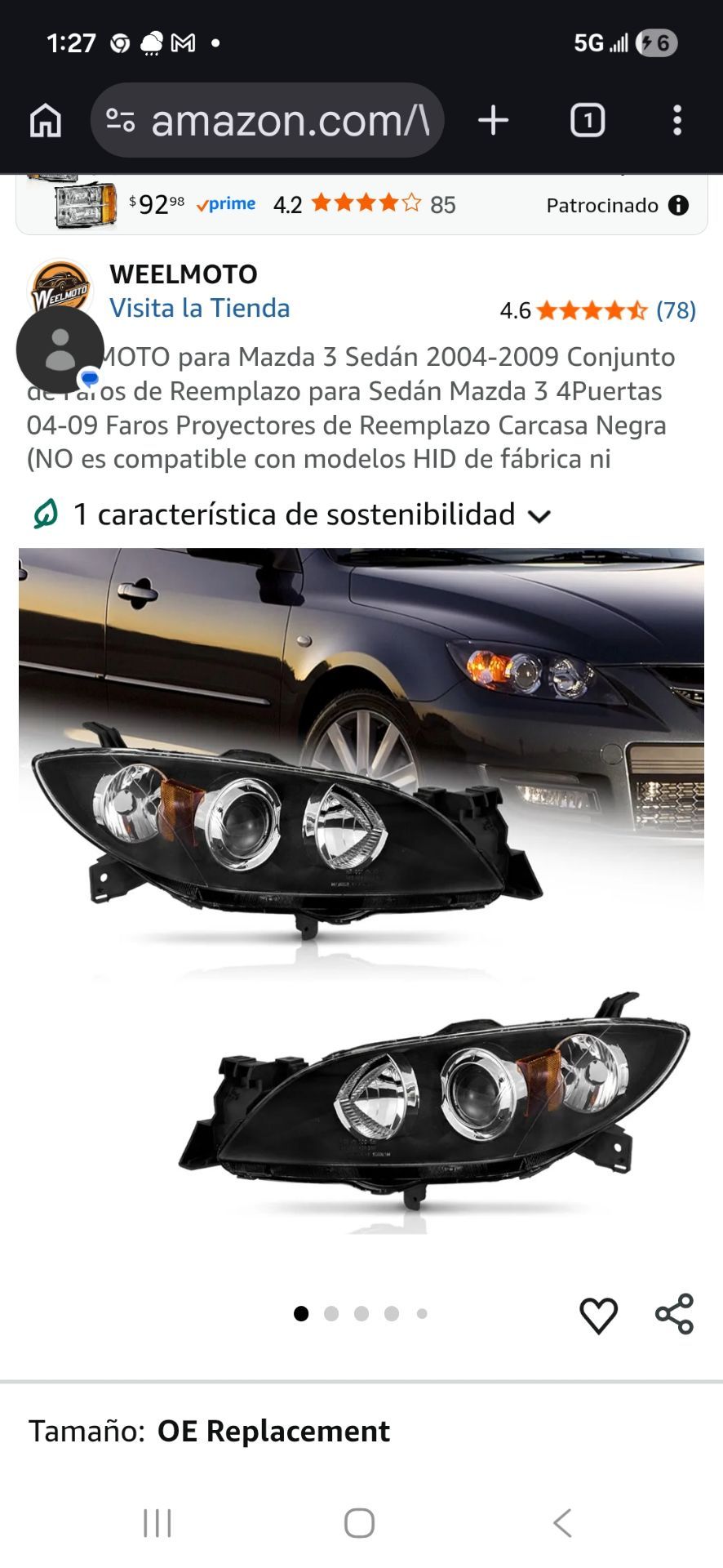 WEELMOTO para Mazda 3 Sedán 2004-2009 Conjunto de Faros de Reemplazo para Sedán Mazda 3 4Puertas 04-09 Faros