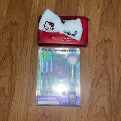 New $25! Hello Kitty Plush Spa Headband and Cutie Complexion Makeup Brush & Sponge Set