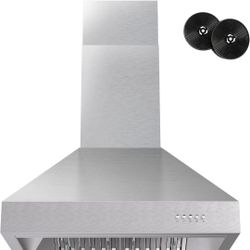 Wall Mount Range Hood 30 Inch, 600 CFM Ducted/Ductless Convertible Kitchen Vent Hood With 3 Speed Fan, LED Strip, 4 Baffle Filters, Stainless Steel St