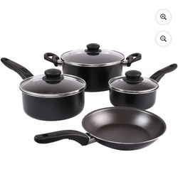 Mainstays 7 Piece Non Stick Aluminium, Pots and Pans Cookware Set, Black