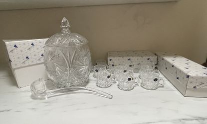 Beautiful!!!  Czech Crystal Punch Bowl Set 
