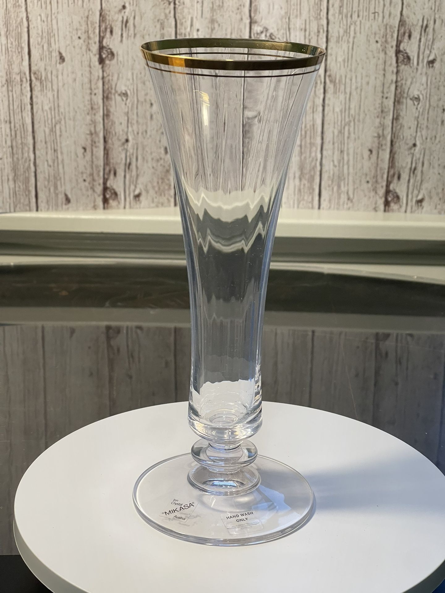 Mikasa Austria Vintage Gold Edge Crystal Flower Bud Vase NIB