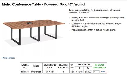 ULINE Metro Conference Table - Powered, 96 × 48", Walnut