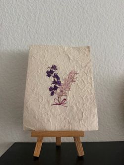 handmade floral greeting card with wooden easel stand – moving sale
