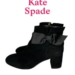 Kate Spade Black Holly Velvet Bow Suede Boots/Booties