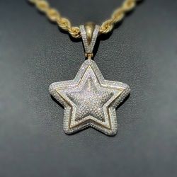 10k solid yellow gold big star iced out natural diamond 4.00CTW Pendant charm