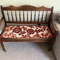 Solid Oak Bench With Upholstered Cushion 