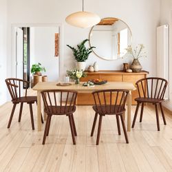 18”H Farmhouse Wood Dining Chairs with Semicircular Backrest, Walnut (Set of 4)