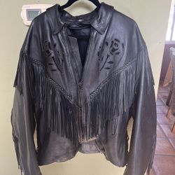 Women’s Black Leather Motorcycle Jacket, XL