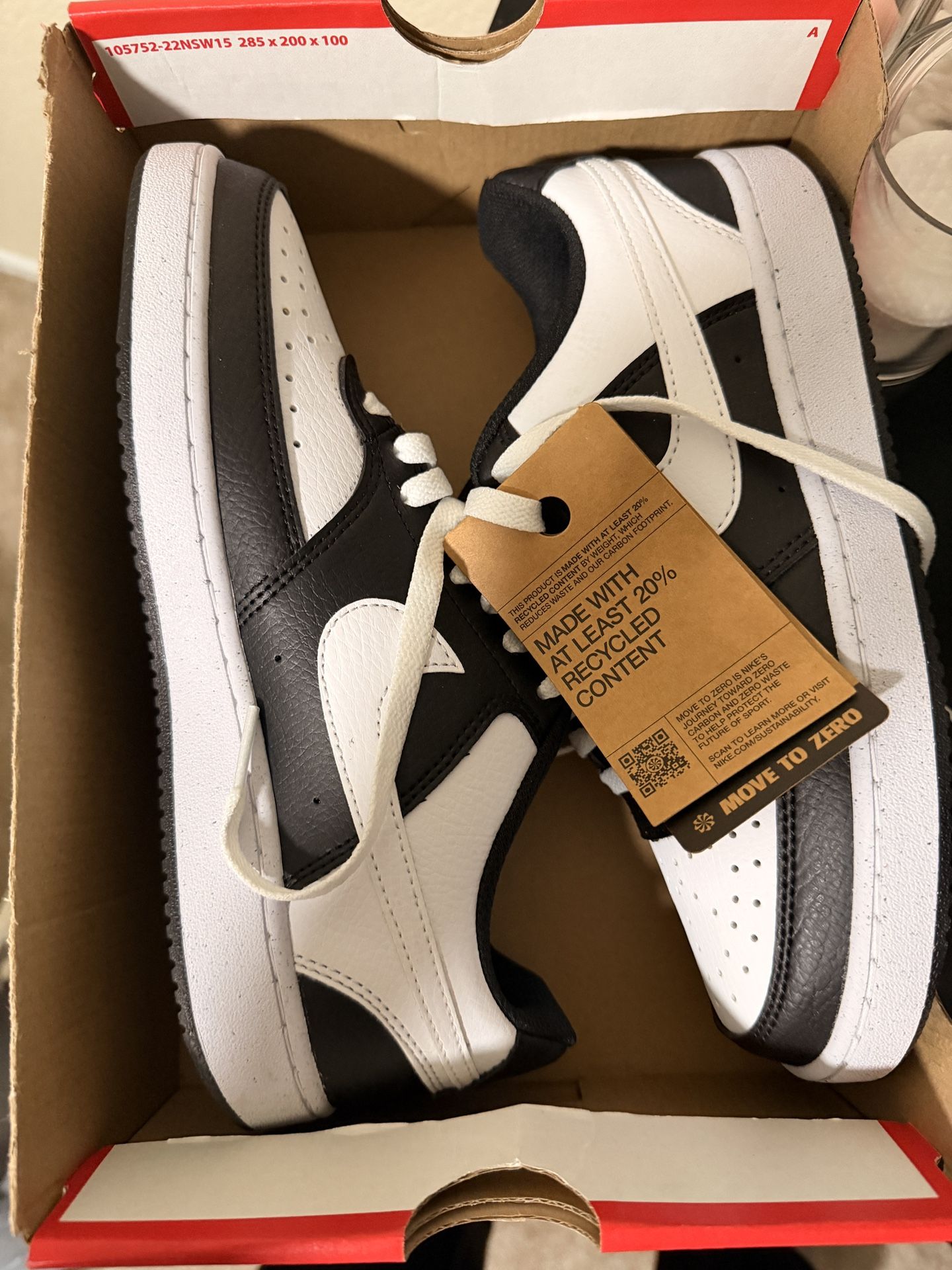 Women’s Size 8 Nike Court Vision Low Next Nature Black/White