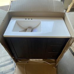 Glacier Bay Bannister 37 in. Single Sink Dusk Bath Vanity with White Cultured Marble Top (Assembled)