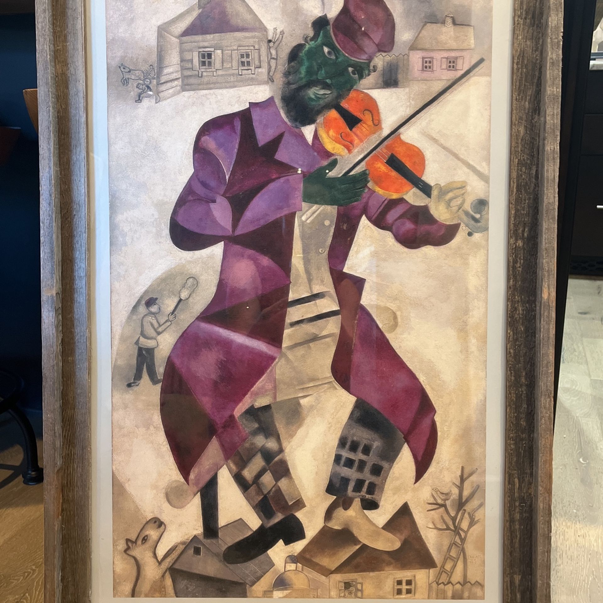 Marc Chagall Print, “Green Violinist,” Old Wood Frame
