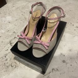 Chanel Beige Pink Ankle Strap Heels Womens Shoes Size 10