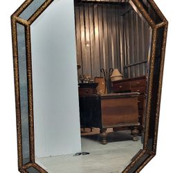 Vintage Friedman Brothers Double Bevel Foxed Frame Octagonal Mirror Wall Hanging 
