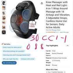 Knee Massager with Heat and Red Light : 4-in-1 Wrap Around Massage with 14 Airbags and Vibration, 3 Adjustable Straps, Cordless Home Use Brand New 